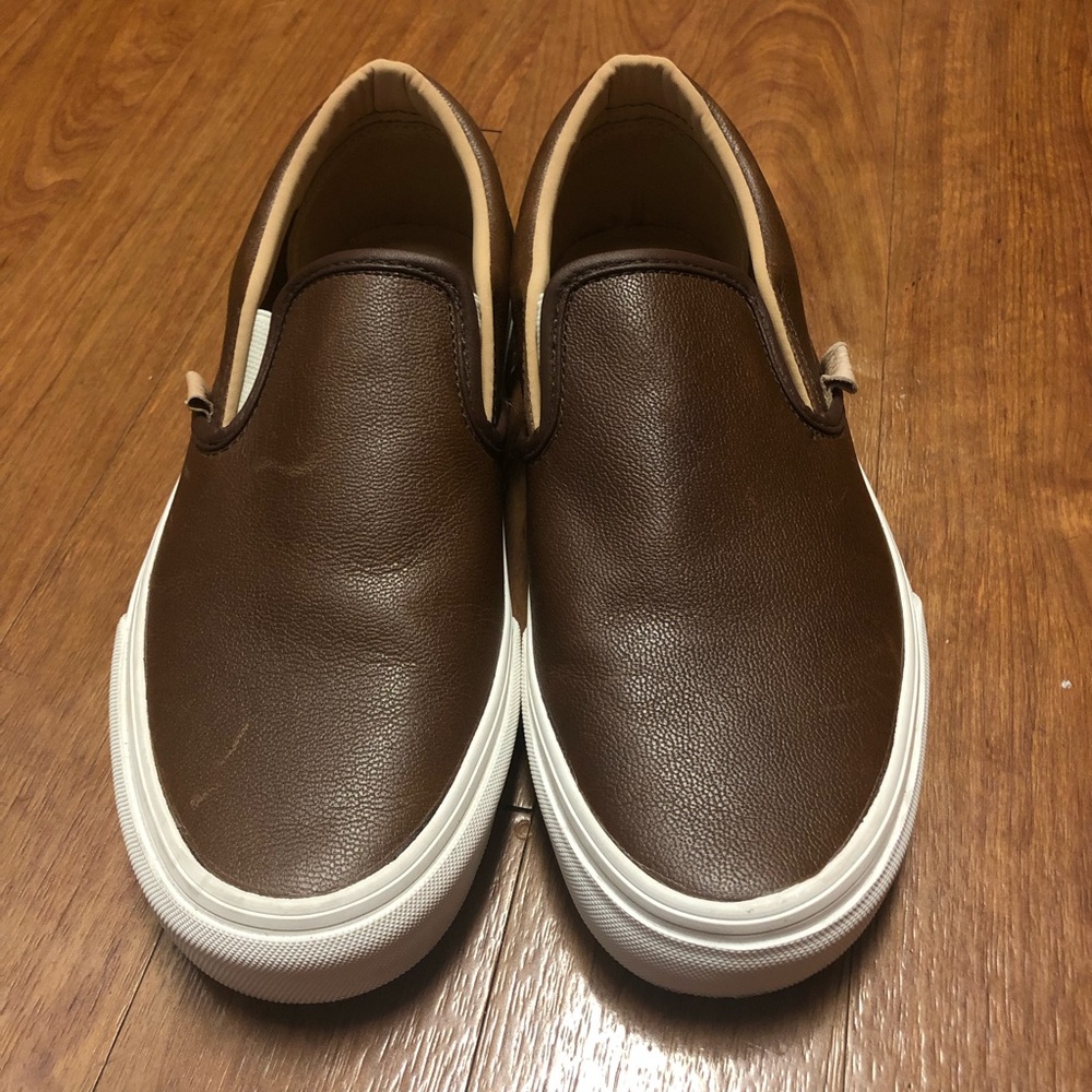Vans Brown Leather Slip Ons